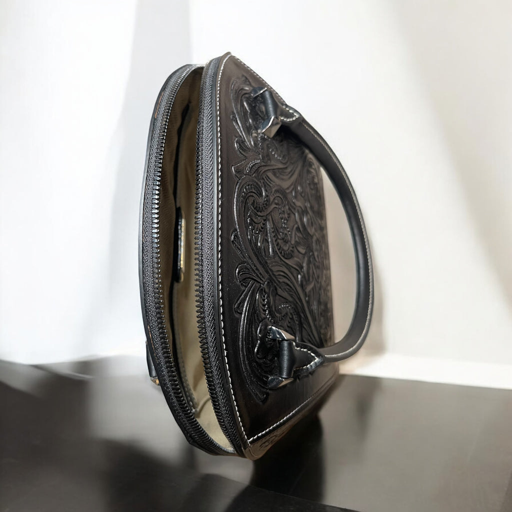 Sac  Dorcas noir interieur et détail fermeture éclair et couture renforcée – Maison La Reine