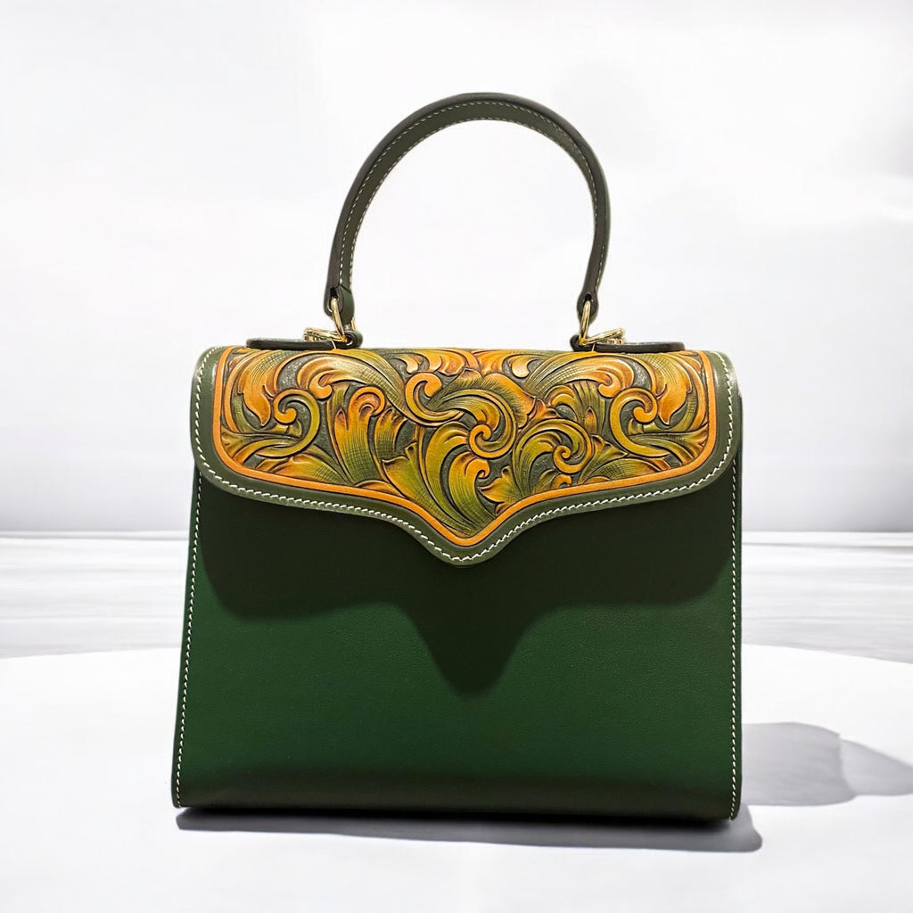 Sac Gabrielle vert et rabat embossé – Vue avant