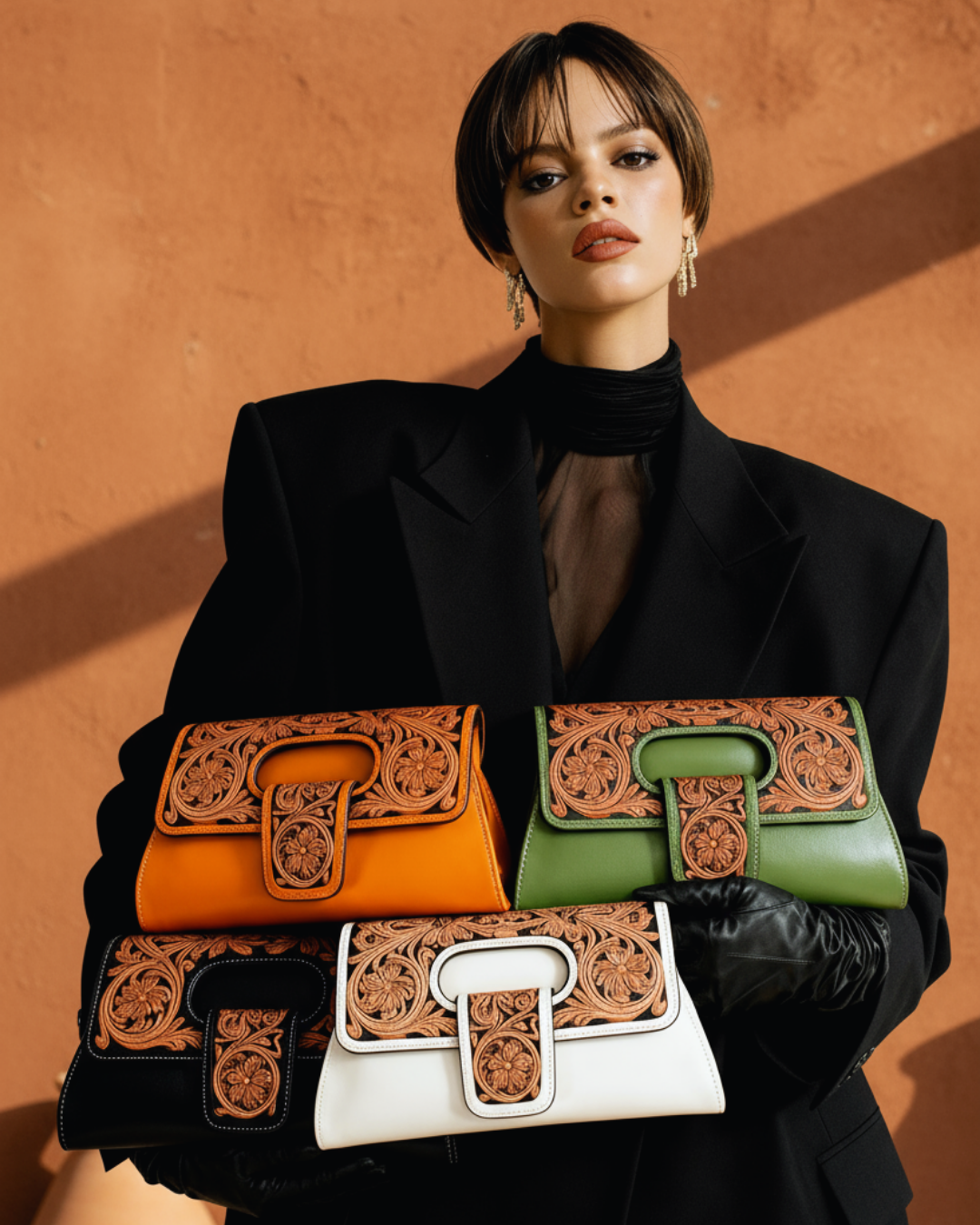 Sac Kima porté à la main – présentation pochette toutes les couleurs – Maison La Reine